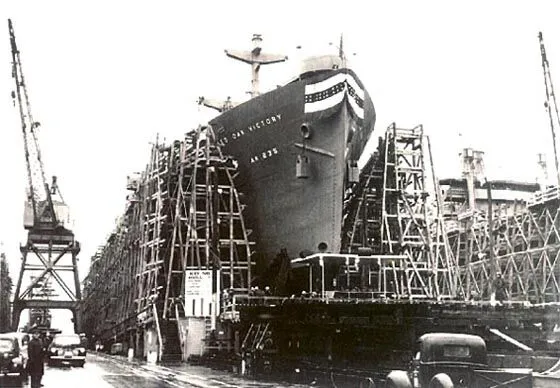 Red Oak Victory in dry dock